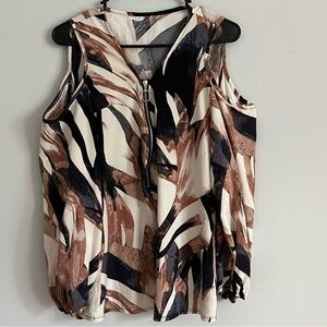 Shein Neutral Abstract Cold Shouldered V Neck Blouse